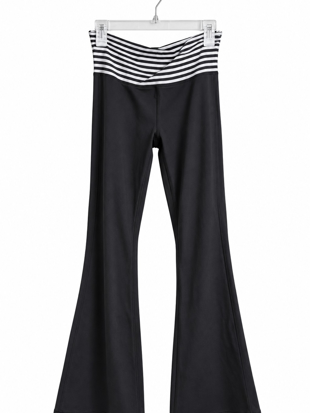 Lululemon Women’s Black Flare Yoga Pants Approx Size 8 Striped Waistband